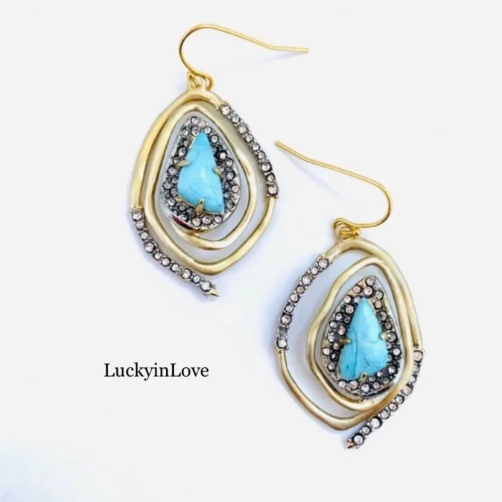 ALEXIS BITTAR • Roxbury Spiral Crystal Encrusted Turquoise Drop Earrings